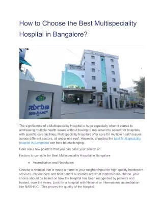 How to choose best multispeciality hospital in bangalore