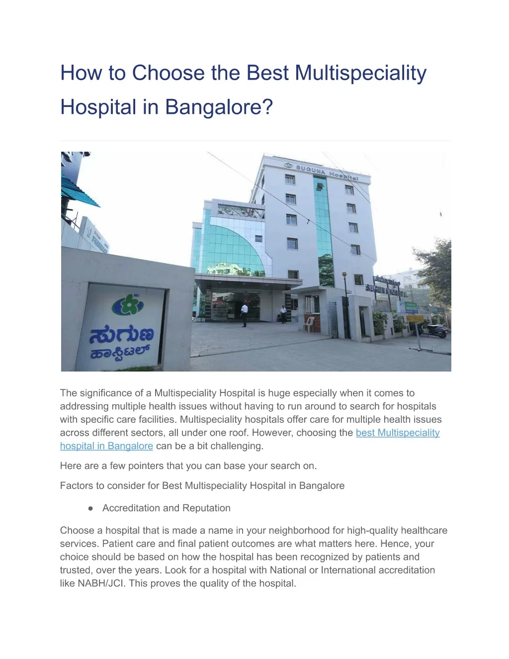 PPT - How to choose best multispeciality hospital in bangalore ...
