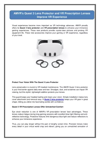 AMVR's Quest 3 Lens Protector and VR Prescription Lenses Improve VR Experience