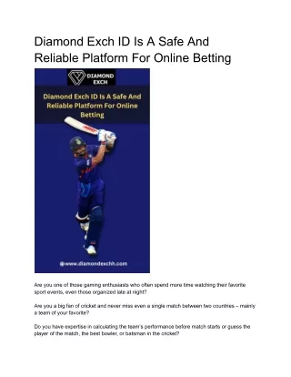 Diamond Exch ID Is A Safe And Reliable Platform For Online Betting