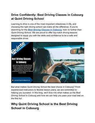 Drive Confidently_ Best Driving Classes in Cobourg at Quint Driving School