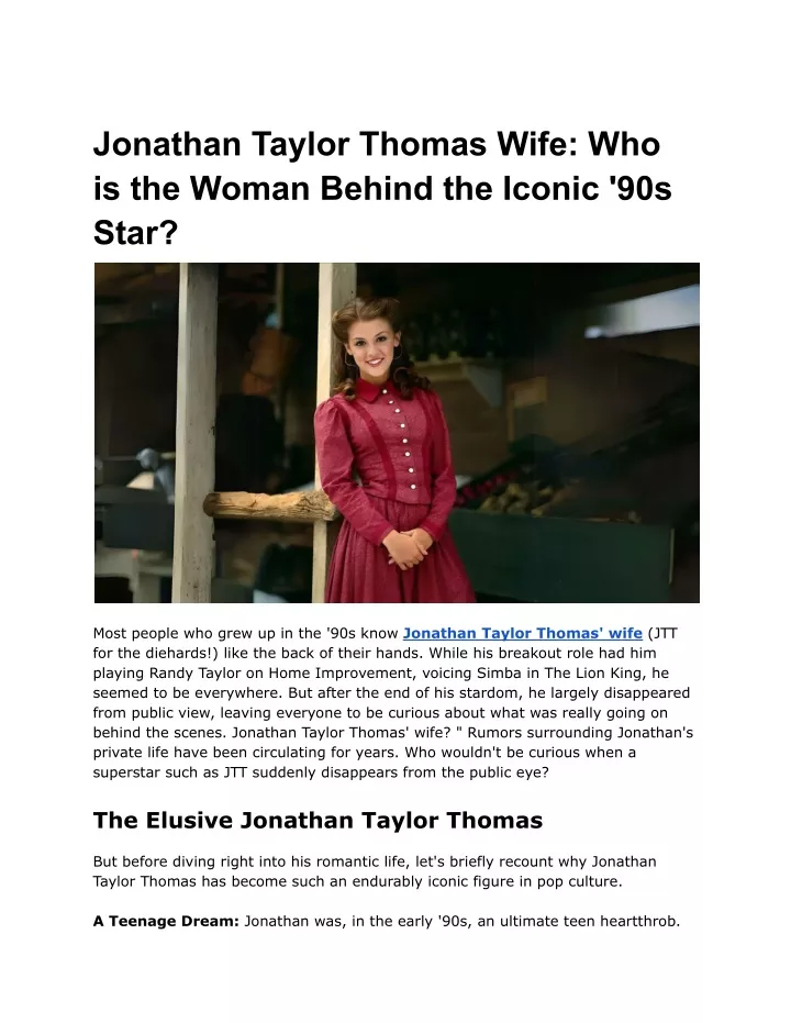 jonathan taylor thomas wife who is the woman