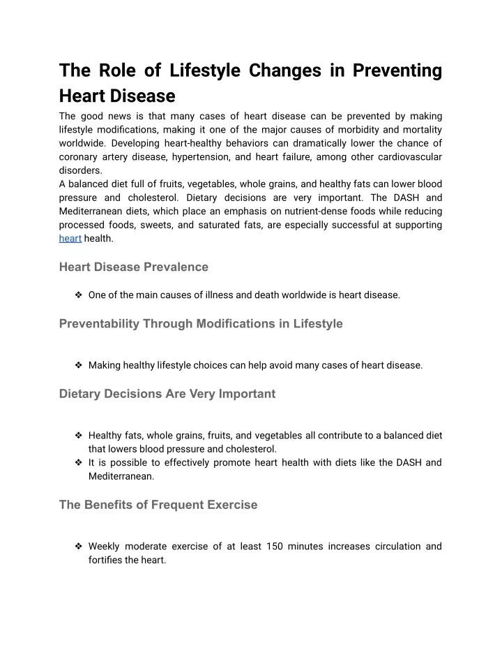 the role of lifestyle changes in preventing heart