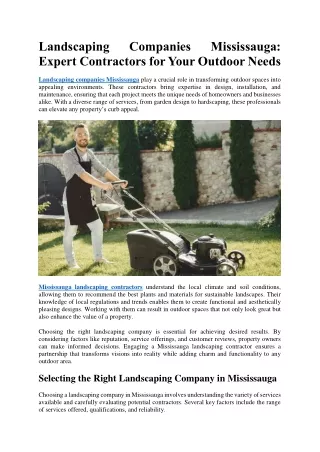 Landscaping Companies Mississauga  Expert Contractors for Your Outdoor Needs