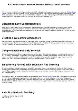 Kid Dental Expert Gilberts Gives Costs Pediatric Dental Treatment