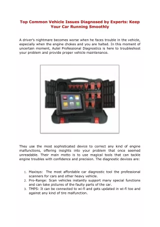 Top Common Vehicle Issues Diagnosed by Experts: Keep Your Car Running Smoothly