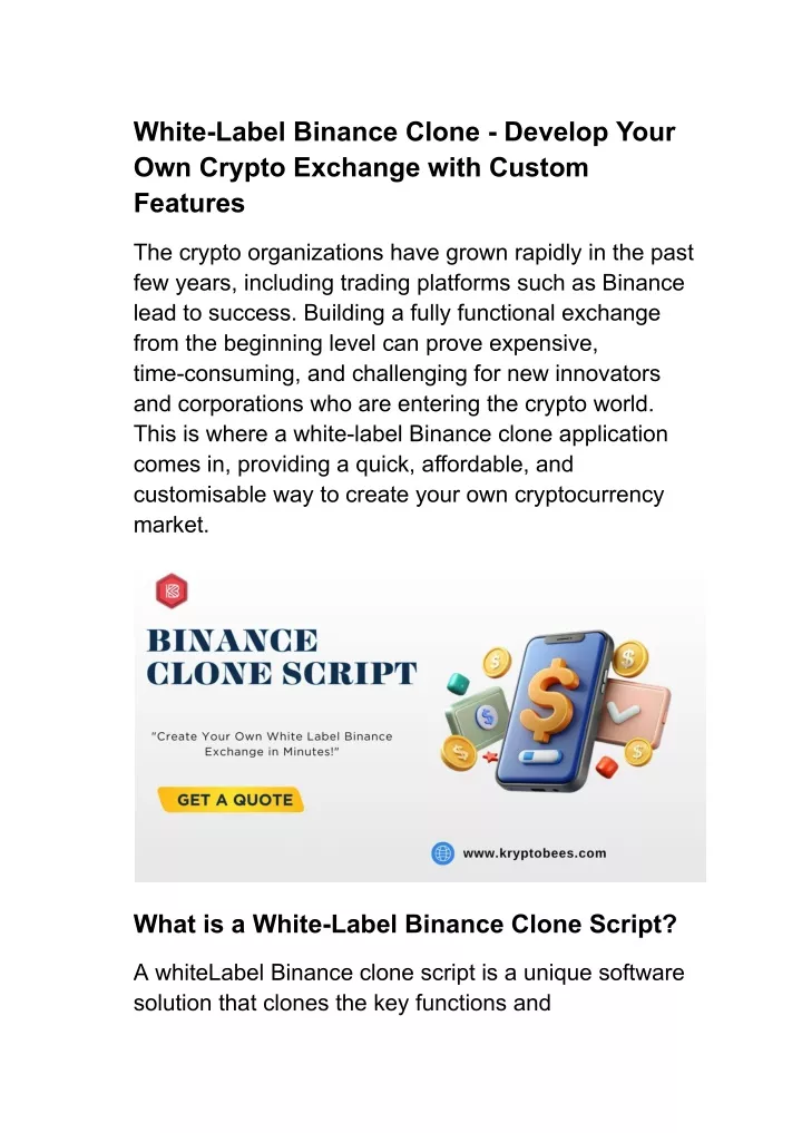 white label binance clone develop your own crypto