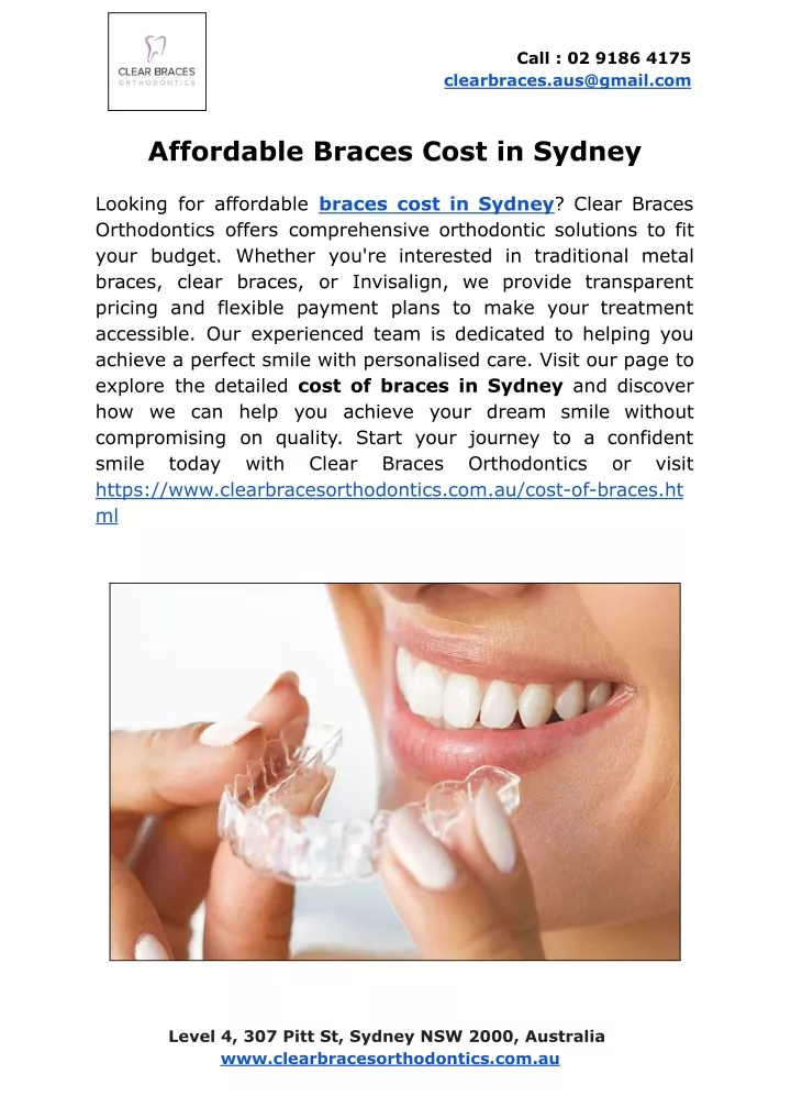 call 02 9186 4175 clearbraces aus@gmail com