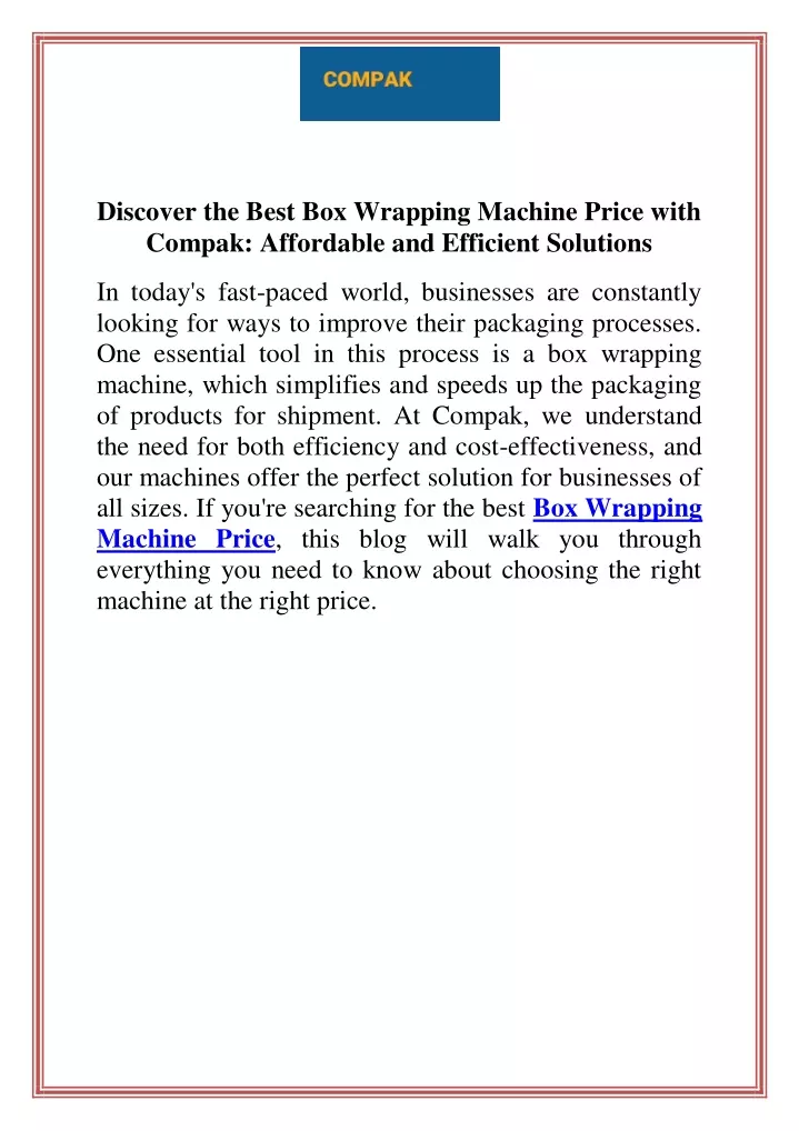 discover the best box wrapping machine price with