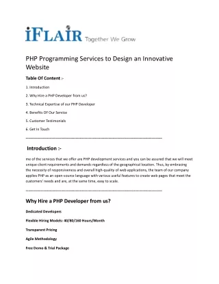 php programming services to design an innovative