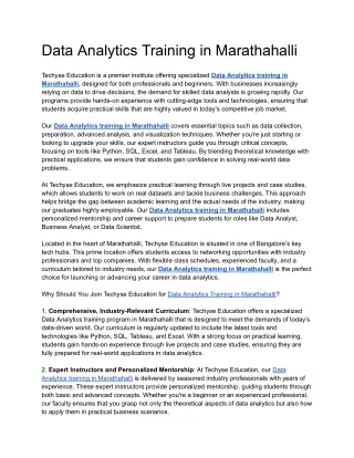 Data Analytics Training In Marathahalli