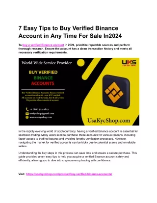 7 Easy Tips to Buy Verified Binance Account in Any Time For Sale In2024