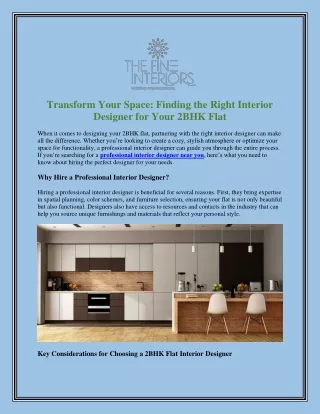 Transform Your Space Finding the Right Interior Designer for Your 2BHK Flat