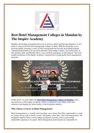 Best Hotel Management Colleges in Mumbai by The Inspire Academy