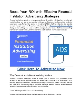 Boost Your ROI with Effective Financial Institution Advertising Strategies