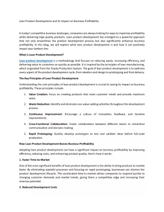 lean product development and its impact