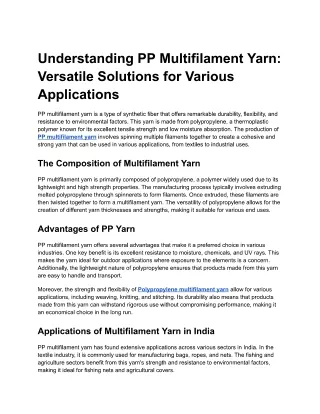 Understanding PP Multifilament Yarn: Versatile Solutions for Various Application