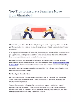 Top Tips to Ensure a Seamless Move from Ghaziabad