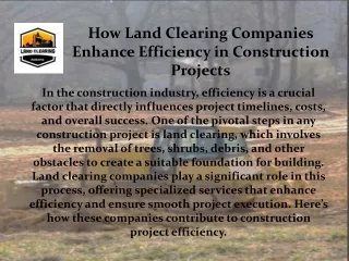 How Land Clearing Companies Enhance Efficiency in Construction Projects