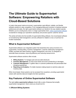 Supermarket Software: Cloud-Based Billing & Management Solutions for Retailers