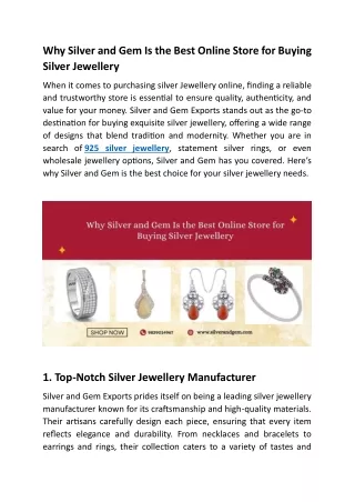 Why Silver and Gem Is the Best Online Store for Buying Silver Jewellery