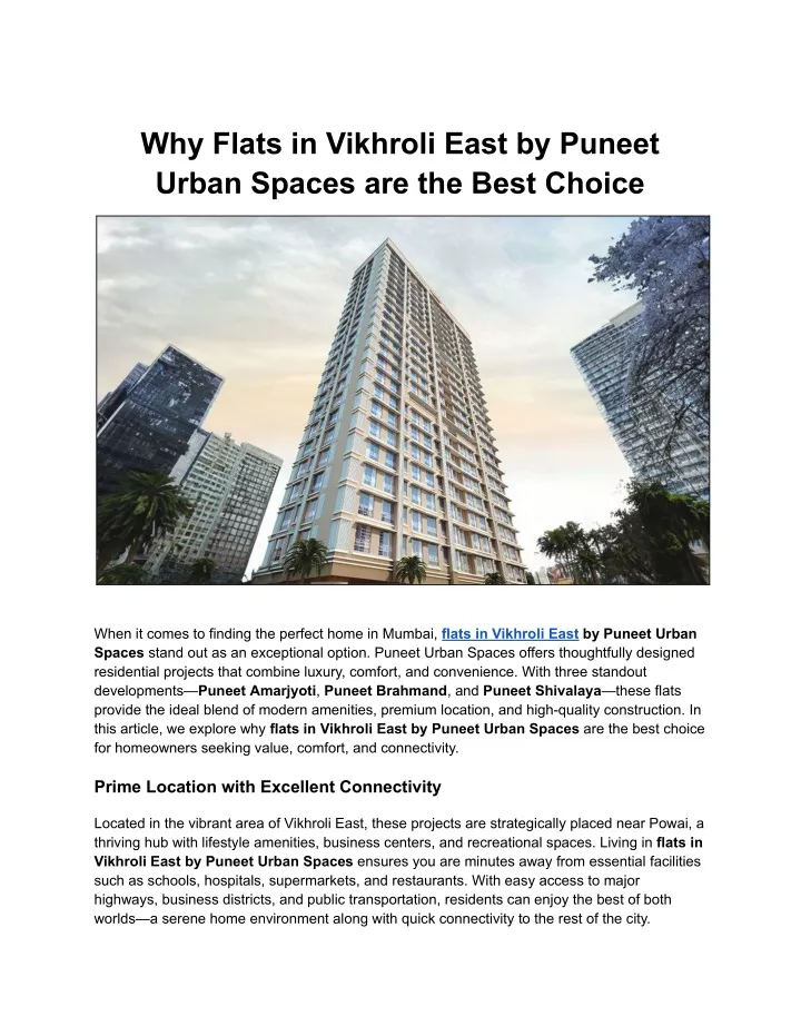 why flats in vikhroli east by puneet urban spaces