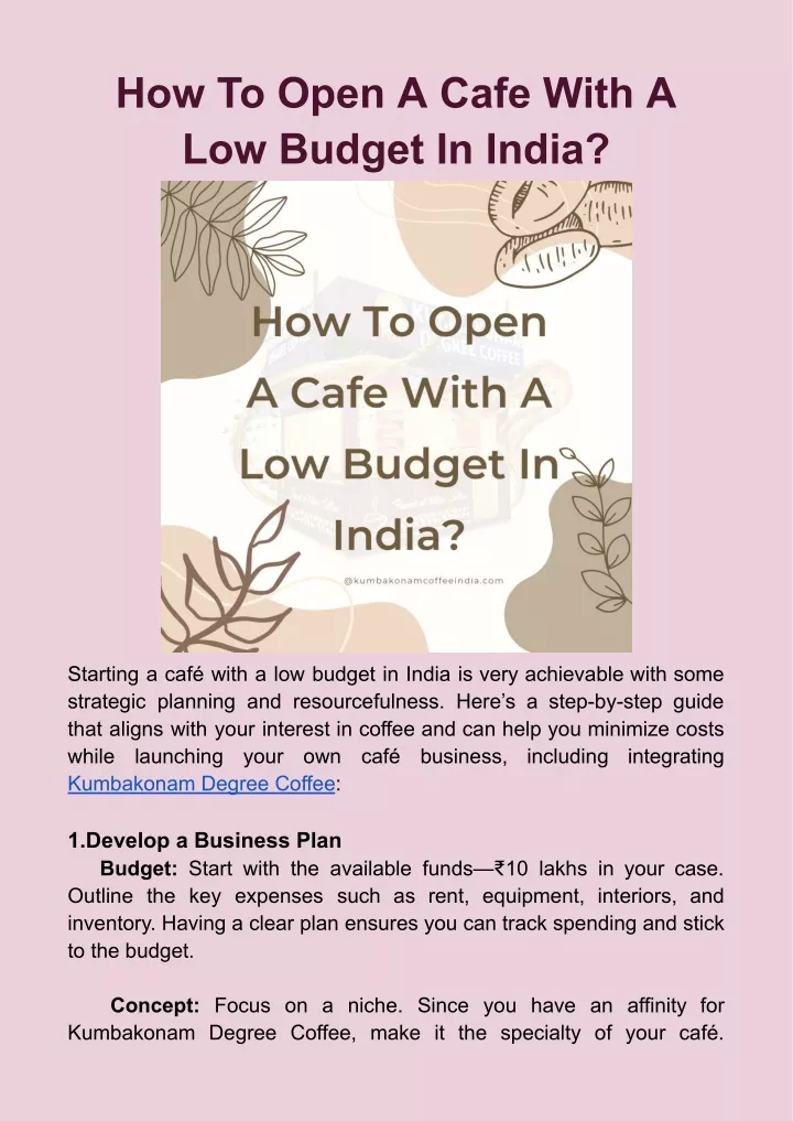 how to open a cafe with a low budget in india