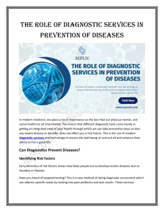 The Role of Diagnostic Services in Prevention of Diseases