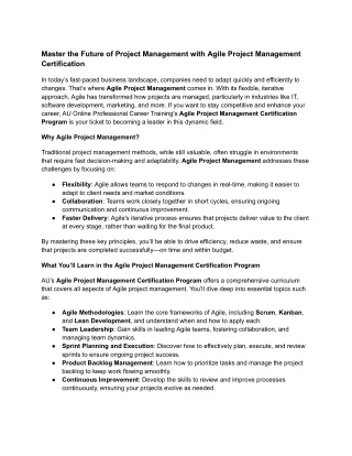 Master the Future of Project Management with Agile Project Management Certification