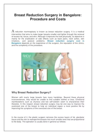 Breast Reduction Surgery in Bangalore: Procedure and Costs