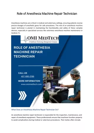 Role of Anesthesia Machine Repair Technician