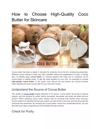 How to Choose High-Quality Coco Butter for Skincare