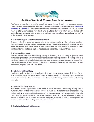 5 Best Benefits of Shrink Wrapping Roofs during Hurricanes