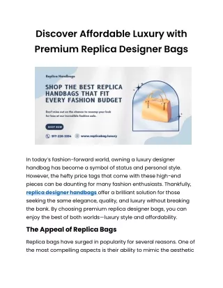 Get the Designer Look with Replica Handbags That Won’t Break the Bank