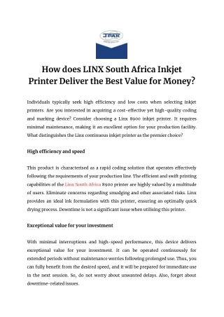 How does LINX South Africa Inkjet Printer Deliver the Best Value for Money_
