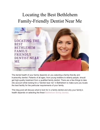 Locating the Best Bethlehem Family-Friendly Dentist Near Me