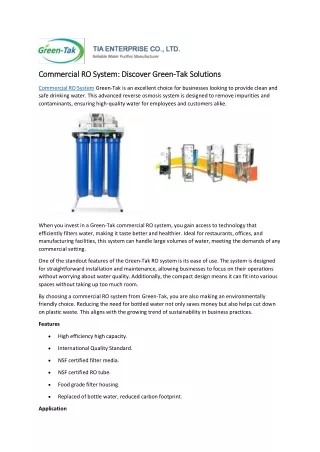 Commercial RO System: Discover Green-Tak Solutions