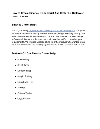 How To Create Binance Clone Script And Grab The  Halloween Offer - Bitdeal