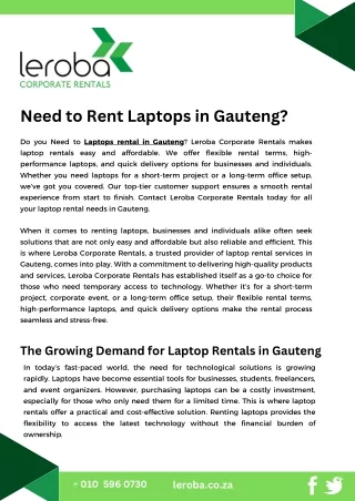 Need to Rent Laptops in Gauteng?