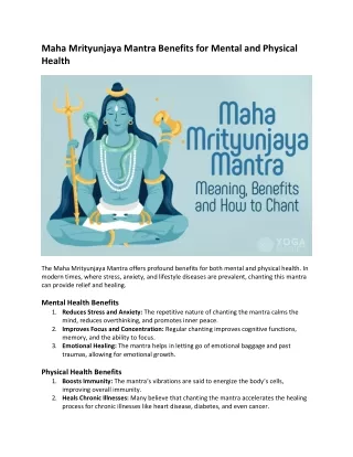 Maha Mrityunjaya Mantra Benefits for Mental and Physical Health