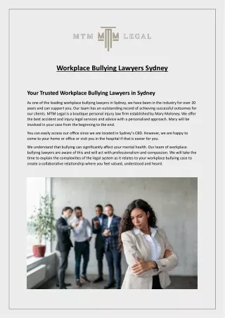 Workplace Bullying Lawyers Sydney