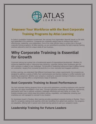 Empower Your Workforce with the Best Corporate Training Programs by Atlas Learning