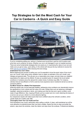 Top Strategies to Get the Most Cash for Your Car in Canberra - A Quick and Easy Guide