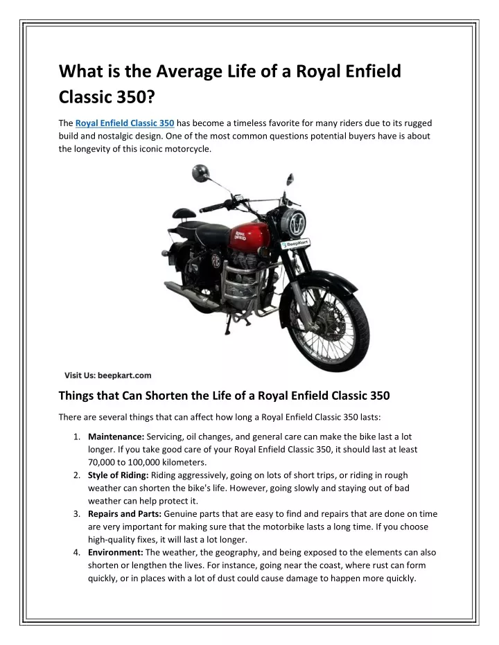 what is the average life of a royal enfield