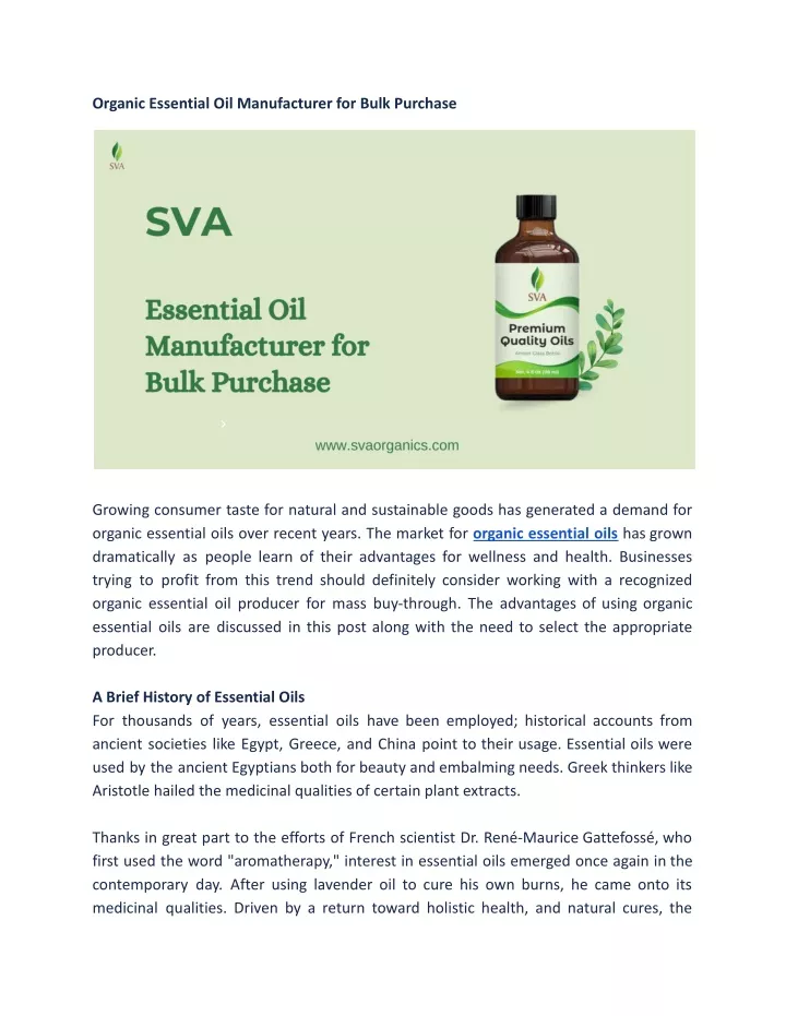 organic essential oil manufacturer for bulk