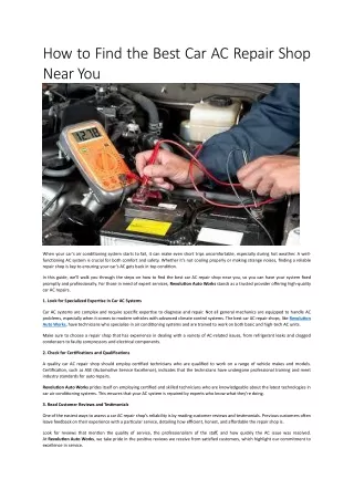 How to Find the Best Car AC Repair Shop Near You