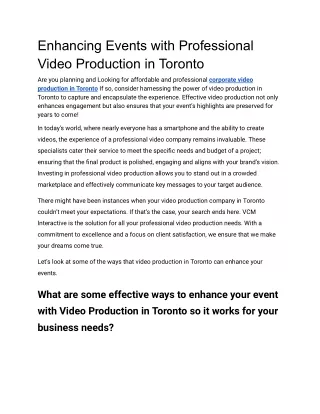Expert Corporate Video Production in Toronto – VCM Interactive