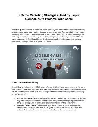 5 Game Marketing Strategies Used by Jaipur Companies to Promote Your Game