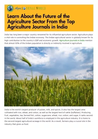 Top Agriculture Journals in India
