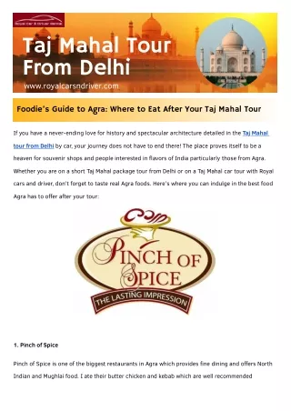 Foodie’s Guide to Agra: Where to Eat After Your Taj Mahal Tour